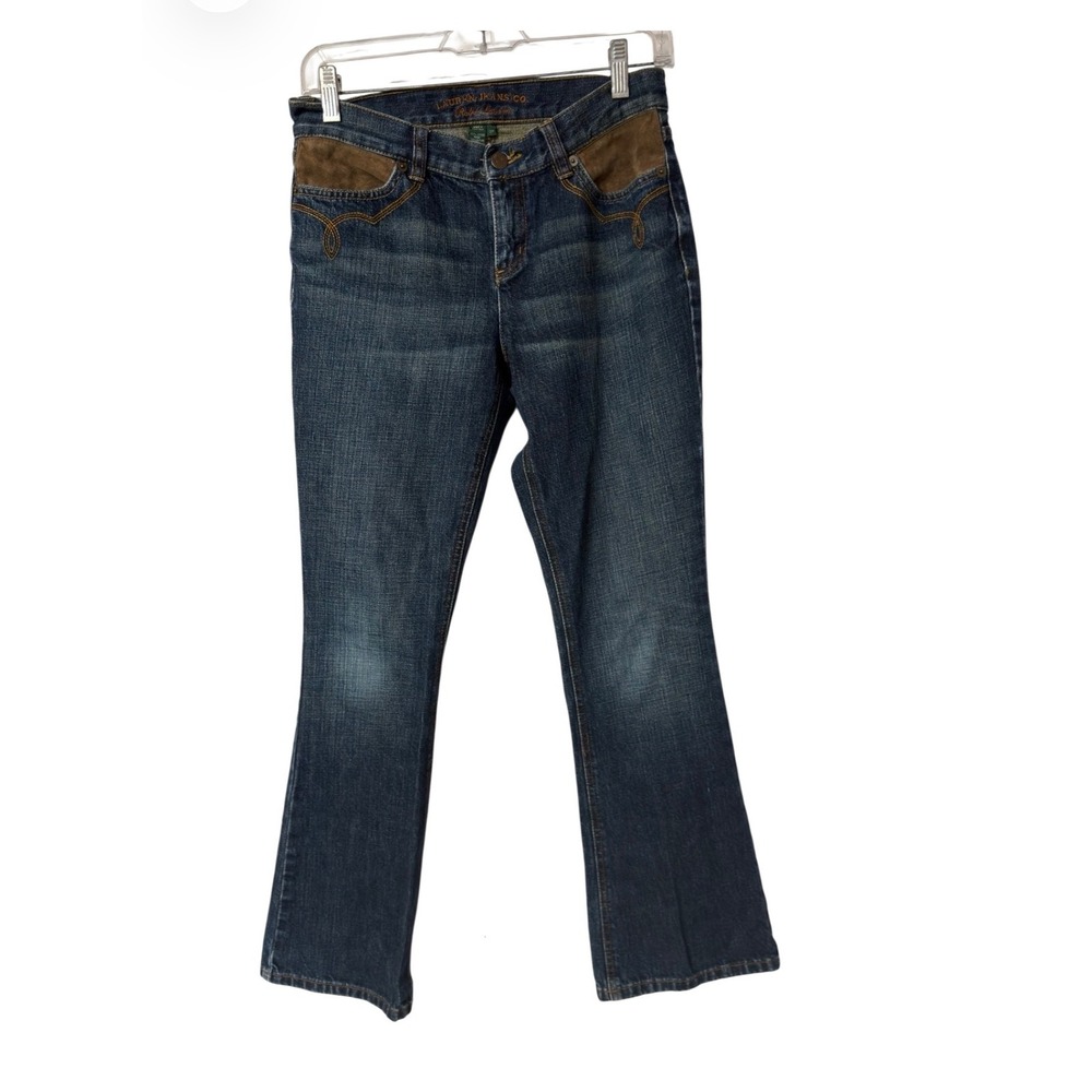 Lauren Ralph Lauren Western Leather Trim Bootcut Jeans‎ Dark Wash Blue 2P